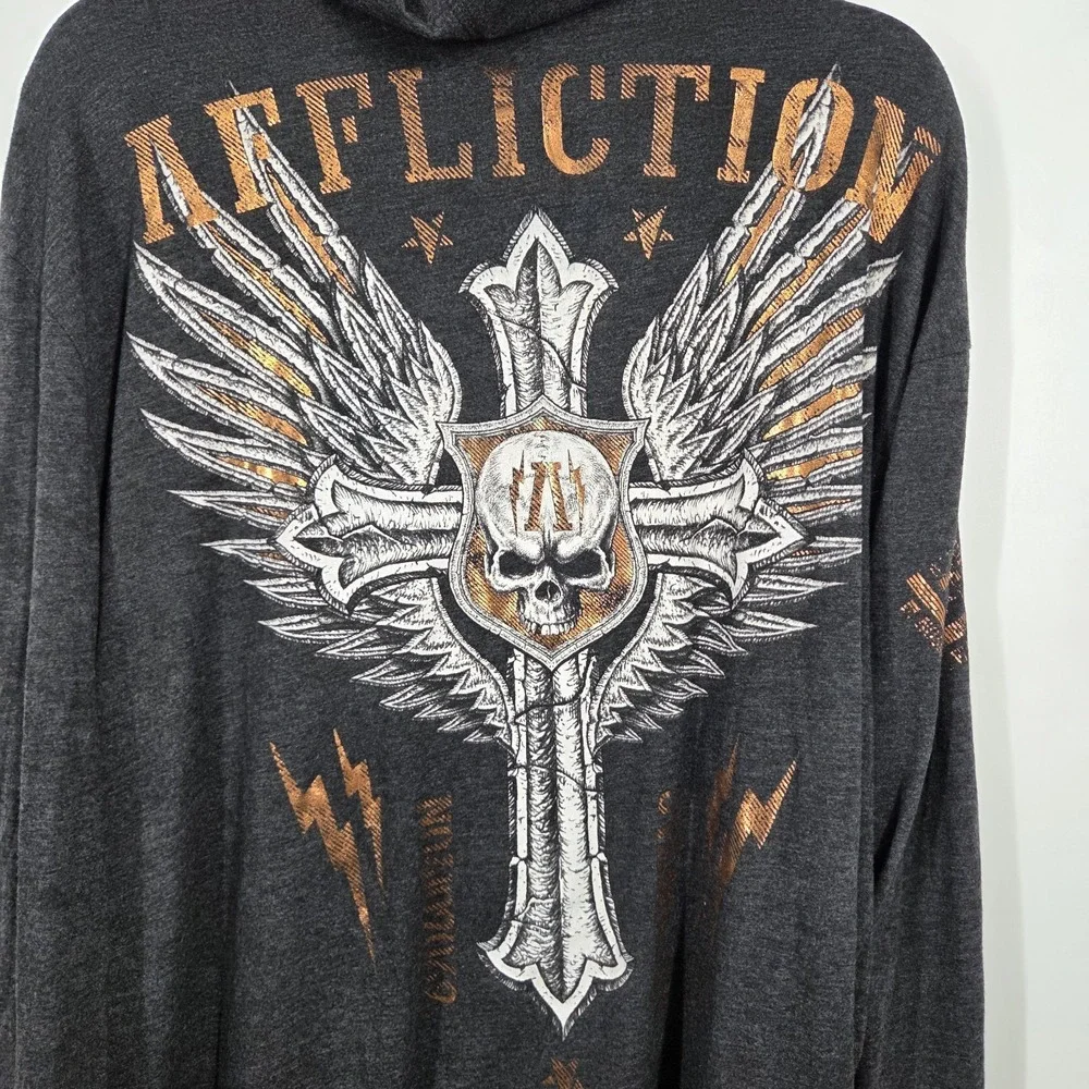 Affliction Live Fast Men's Long Sleeve with Hood Size 2XL Large Graphic Cross